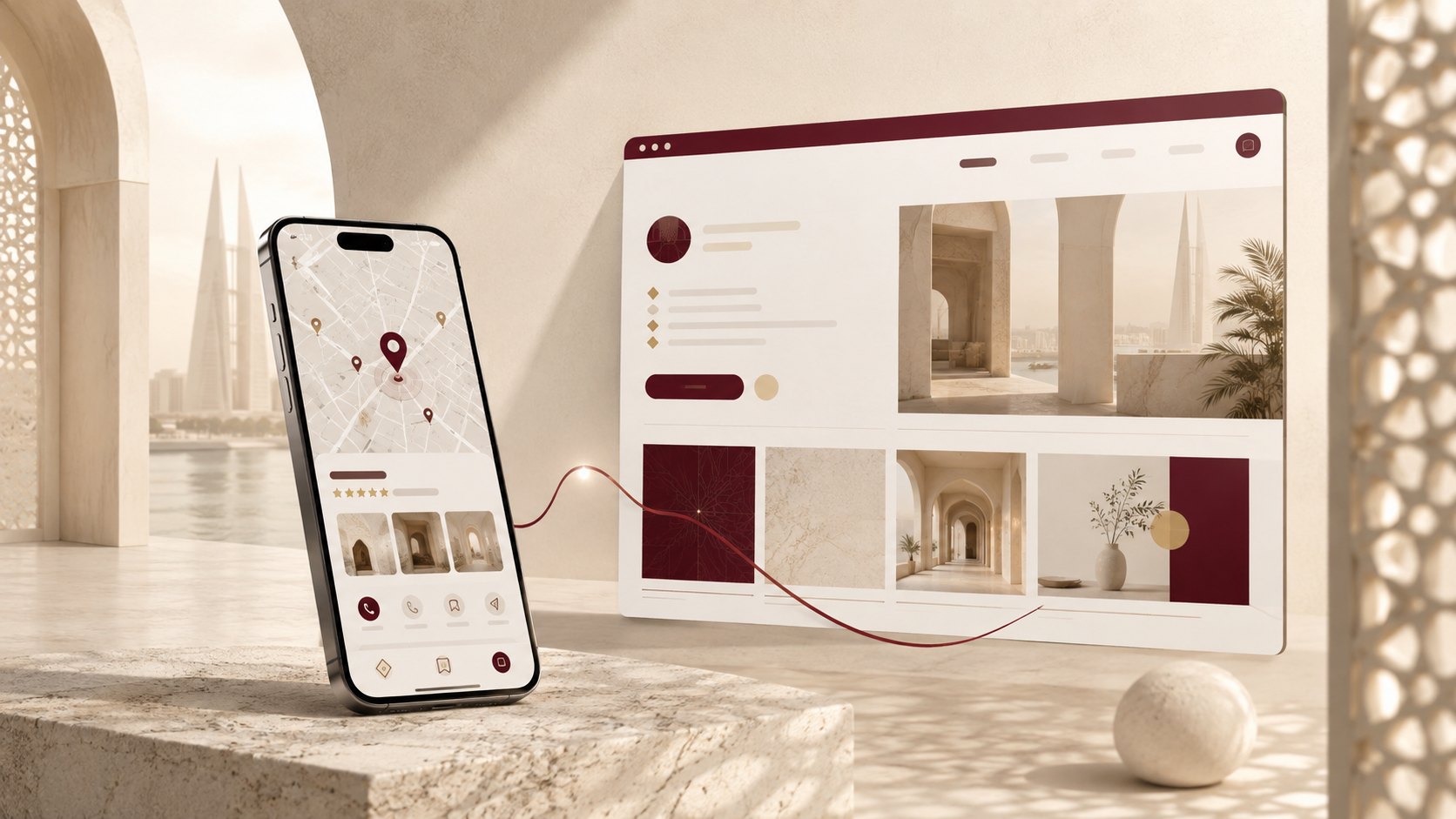 Conceptual view of a local business profile connected to a strategic website experience