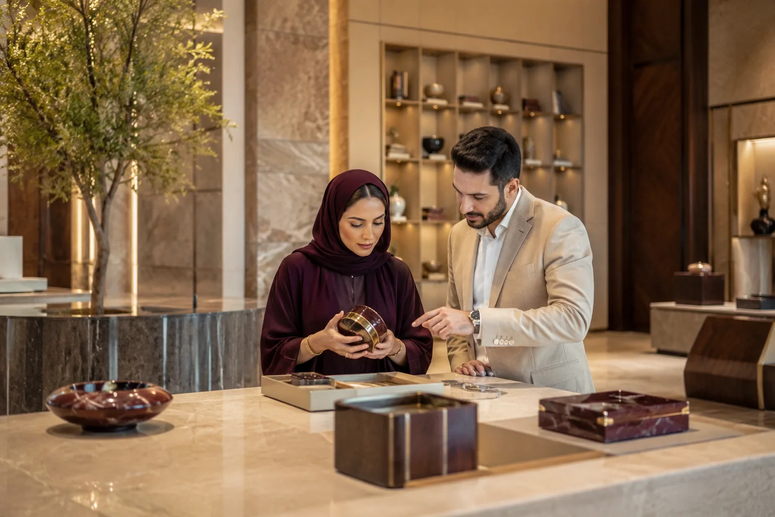 Customer receiving expert guidance in a Bahrain showroom.