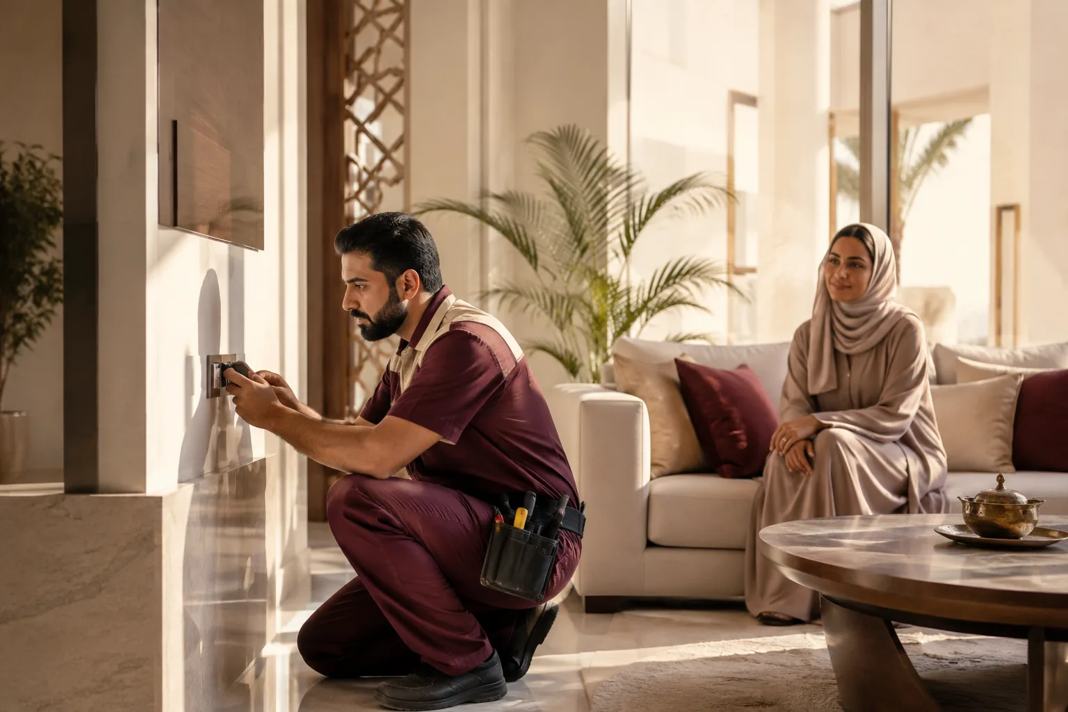 Home-service technician helping a resident in Bahrain.